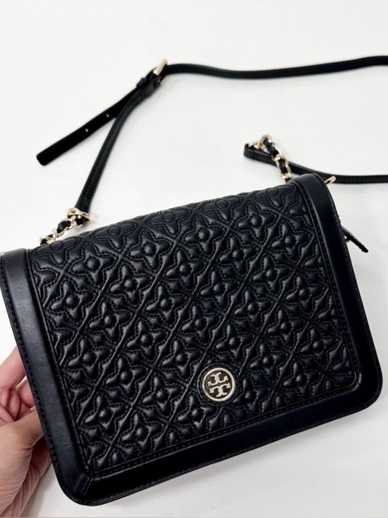 Tory Burch Handbags - Tory Burch Black Quilted Logo Crossbody Bag